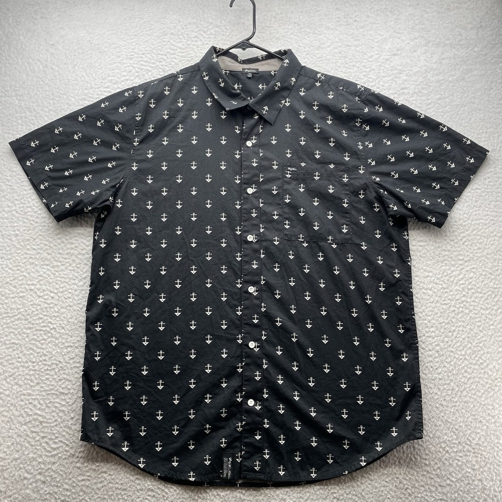 Lifted Research Group Button Up Shirt Mens 2XL XXL Black Nautical Anchor AOP LRG